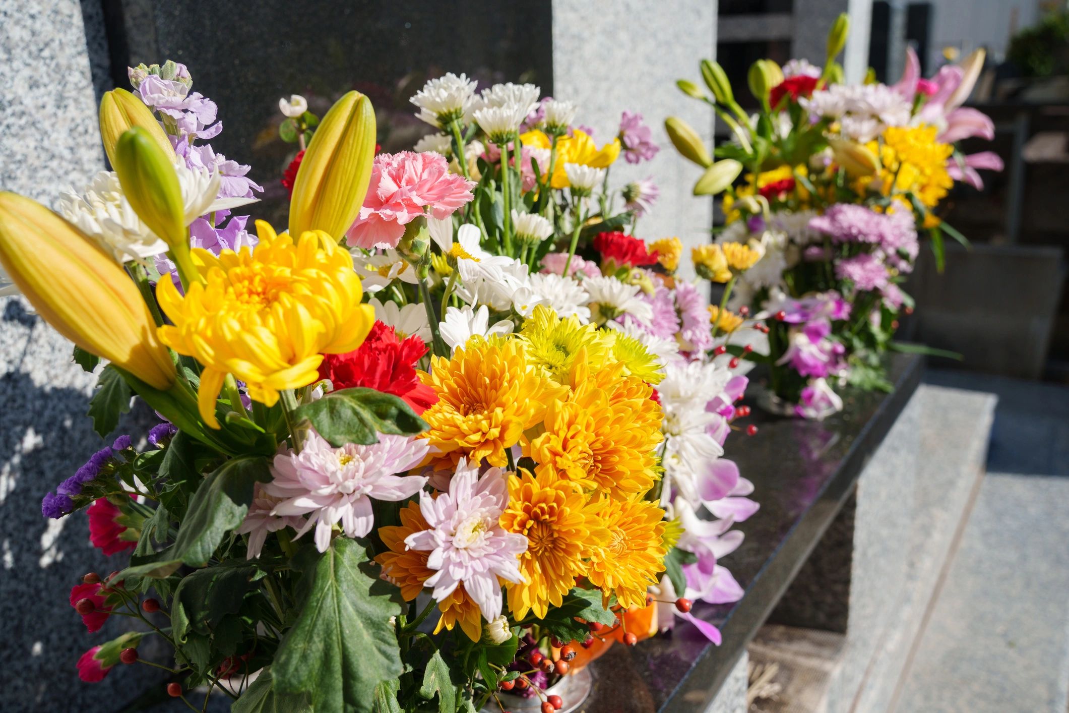 Floral tribute placed at a memorial site